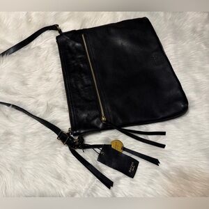 Margot New York Black Leather Crossbody with Gold Accents